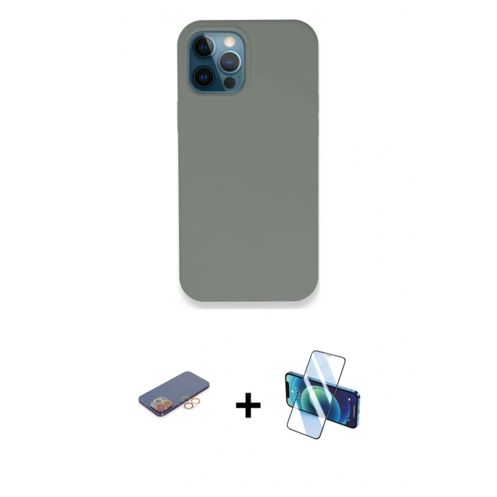 MARSİLYAN™- iPhone 12 Pro Max Kılıf Zirve Modern Özel Seri - Siyah 3D Antistatik Seramik Nano Ekran Koruyucu + Turuncu Renkli Kamera Lens Koruma Cam