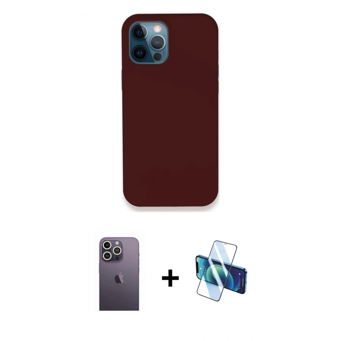 MARSİLYAN™- iPhone 12 Pro Max Kılıf Zirve Modern Özel Seri - Siyah 3D Antistatik Seramik Nano Ekran Koruyucu + Neon Fosforlu Kamera Lens - BZ