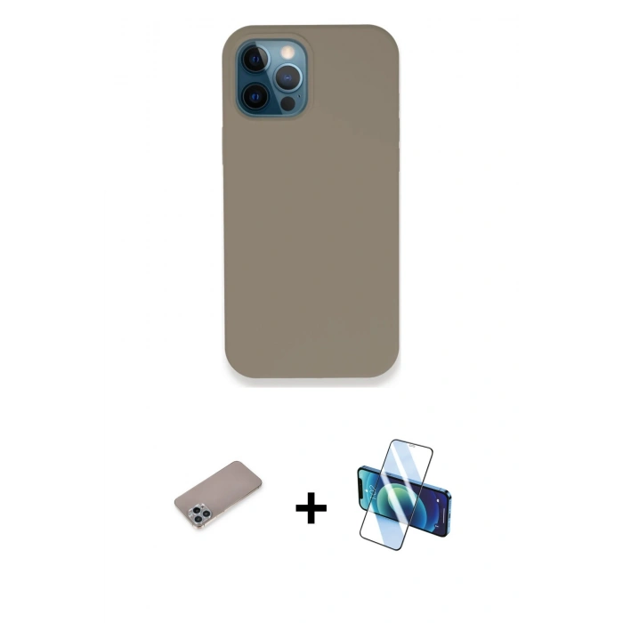 MARSİLYAN™- iPhone 12 Pro Max Kılıf Zirve Modern Özel Seri - Siyah 3D Antistatik Seramik Nano Ekran Koruyucu + Shine Kamera Lens Koruma Cam - SABE