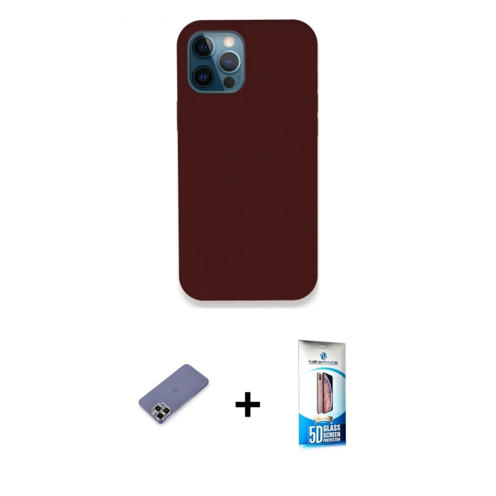 MARSİLYAN™- iPhone 12 Pro Max Kılıf Zirve Modern Özel Seri - Siyah 5D Eko Cam Ekran Koruyucu + Metal Kamera Lens Koruma Cam - GD