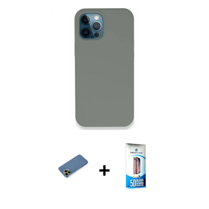 MARSİLYAN™- iPhone 12 Pro Max Kılıf Zirve Modern Özel Seri - Siyah 5D Eko Cam Ekran Koruyucu + Gold Shine Kamera Lens Koruma Cam