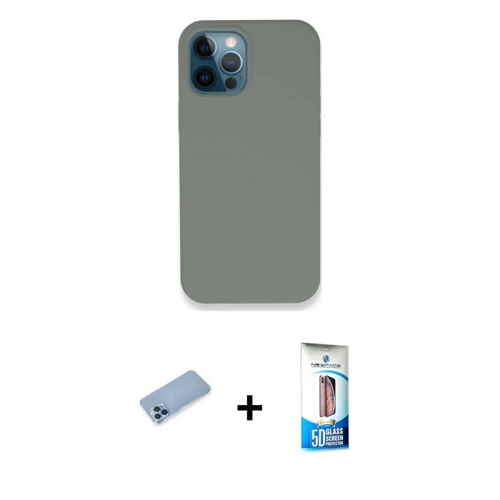 MARSİLYAN™- iPhone 12 Pro Max Kılıf Zirve Modern Özel Seri - Siyah 5D Eko Cam Ekran Koruyucu + Shine Kamera Lens Koruma Cam - MI