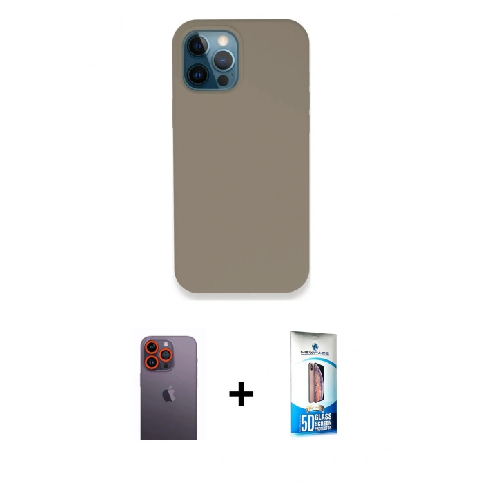 MARSİLYAN™- iPhone 12 Pro Max Kılıf Zirve Modern Özel Seri - Siyah 5D Eko Cam Ekran Koruyucu + Neon Fosforlu Kamera Lens - TU
