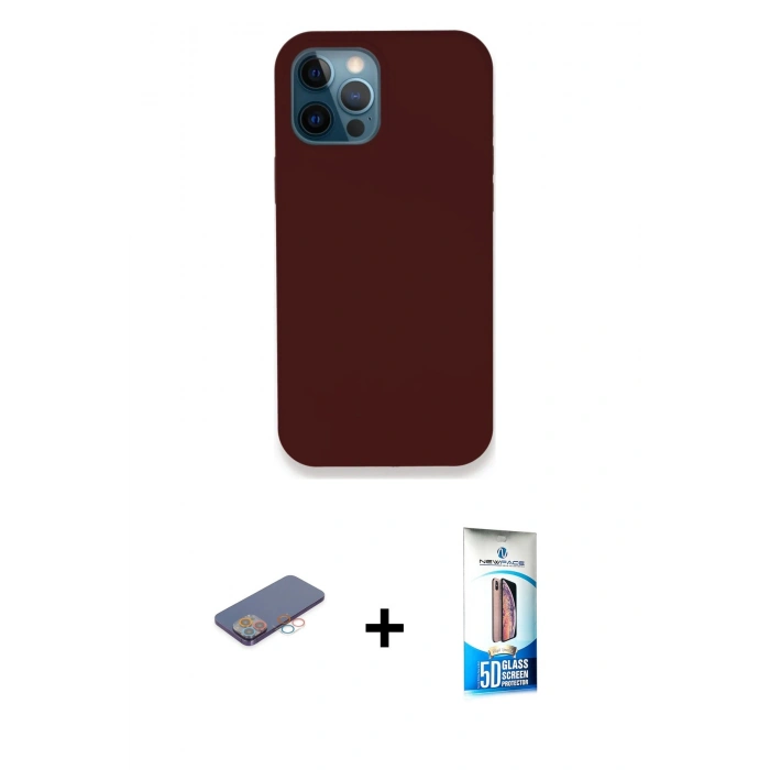 MARSİLYAN™- iPhone 12 Pro Max Kılıf Zirve Modern Özel Seri - Siyah 5D Eko Cam Ekran Koruyucu + Renkli Kamera Lens Koruma Cam - PE