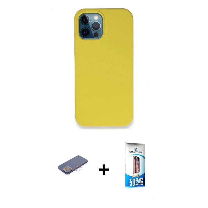 MARSİLYAN™- iPhone 12 Pro Max Kılıf Zirve Modern Özel Seri - Siyah 5D Eko Cam Ekran Koruyucu + Renkli Kamera Lens Koruma Cam - PE
