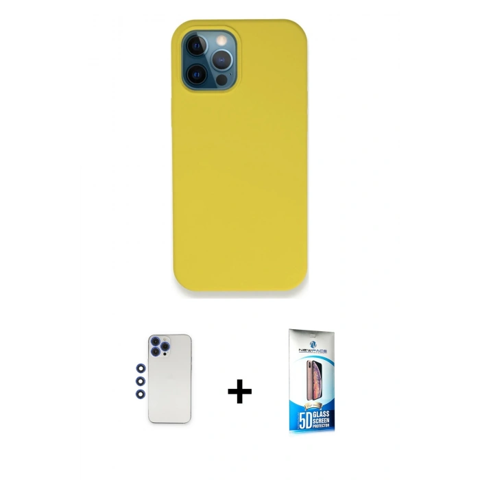 MARSİLYAN™- iPhone 12 Pro Max Kılıf Zirve Modern Özel Seri - Siyah 5D Eko Cam Ekran Koruyucu + Shine Kamera Lens - LT