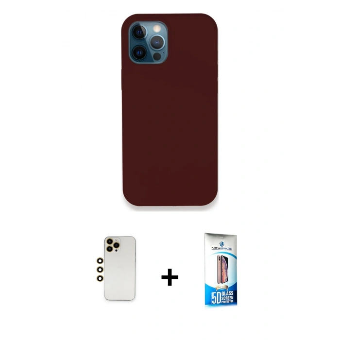 MARSİLYAN™- iPhone 12 Pro Max Kılıf Zirve Modern Özel Seri - Siyah 5D Eko Cam Ekran Koruyucu + Shine Kamera Lens - GD