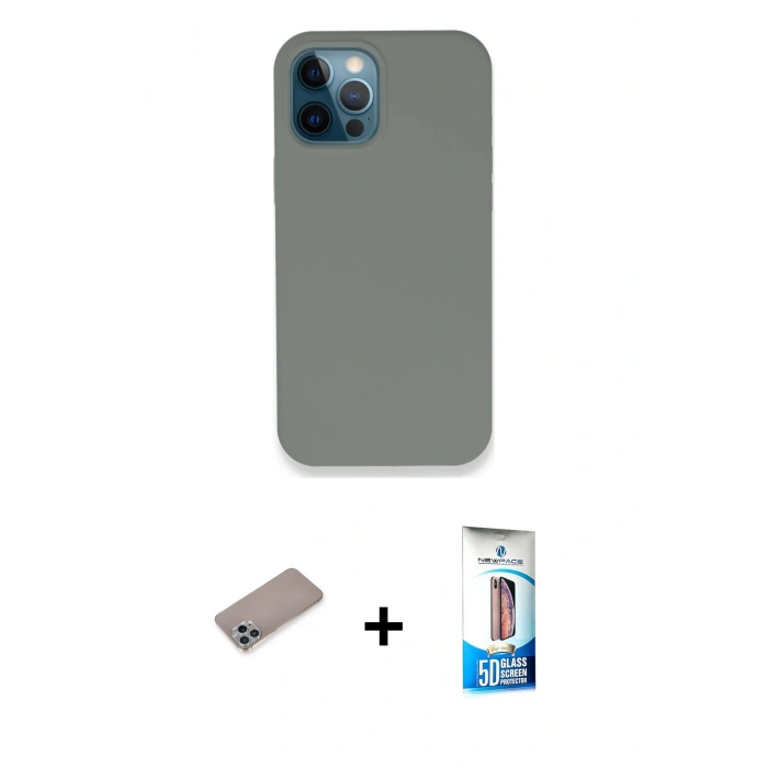 MARSİLYAN™- iPhone 12 Pro Max Kılıf Zirve Modern Özel Seri - Siyah 5D Eko Cam Ekran Koruyucu + Shine Kamera Lens Koruma Cam - SABE