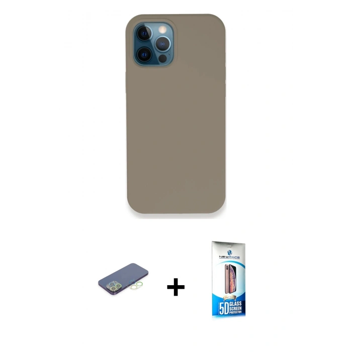 MARSİLYAN™- iPhone 12 Pro Max Kılıf Zirve Modern Özel Seri - Siyah 5D Eko Cam Ekran Koruyucu + Renkli Kamera Lens Koruma Cam - YL