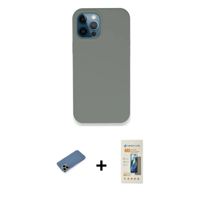 MARSİLYAN™- iPhone 12 Pro Max Kılıf Zirve Modern Özel Seri - Siyah 6D Mat Seramik Hayalet Nano Ekran Koruyucu + Shine Kamera Lens Koruma Cam - GD