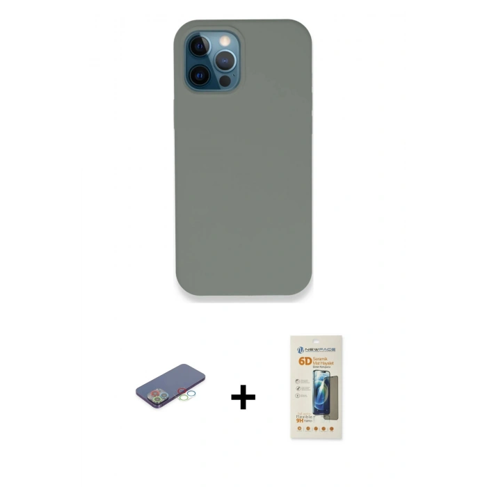 MARSİLYAN™- iPhone 12 Pro Max Kılıf Zirve Modern Özel Seri - Siyah 6D Mat Seramik Hayalet Nano Ekran Koruyucu + Renkli Kamera Lens Koruma Cam - MI