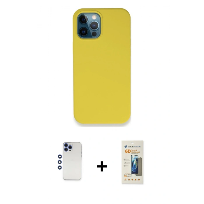 MARSİLYAN™- iPhone 12 Pro Max Kılıf Zirve Modern Özel Seri - Siyah 6D Mat Seramik Hayalet Nano Ekran Koruyucu + Shine Kamera Lens - LT