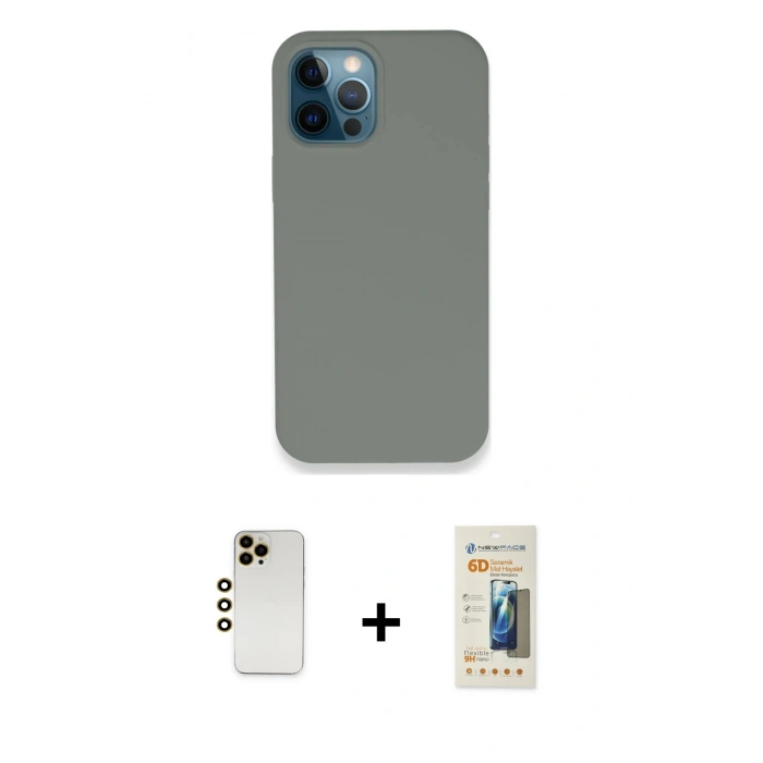 MARSİLYAN™- iPhone 12 Pro Max Kılıf Zirve Modern Özel Seri - Siyah 6D Mat Seramik Hayalet Nano Ekran Koruyucu + Shine Kamera Lens - GD