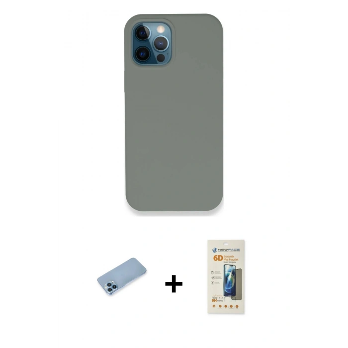 MARSİLYAN™- iPhone 12 Pro Max Kılıf Zirve Modern Özel Seri - Siyah 6D Mat Seramik Hayalet Nano Ekran Koruyucu + Shine Kamera Lens Koruma Cam - MI