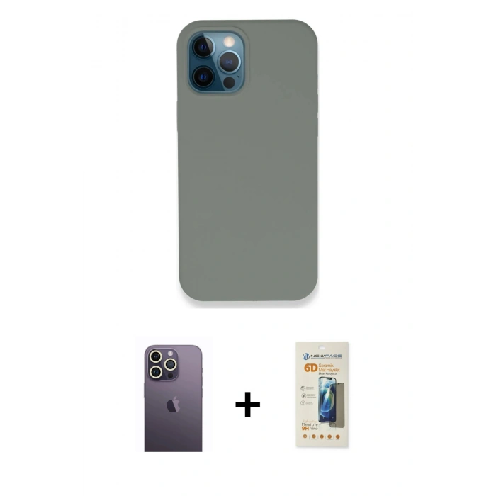 MARSİLYAN™- iPhone 12 Pro Max Kılıf Zirve Modern Özel Seri - Siyah 6D Mat Seramik Hayalet Nano Ekran Koruyucu + Neon Fosforlu Kamera Lens - BZ