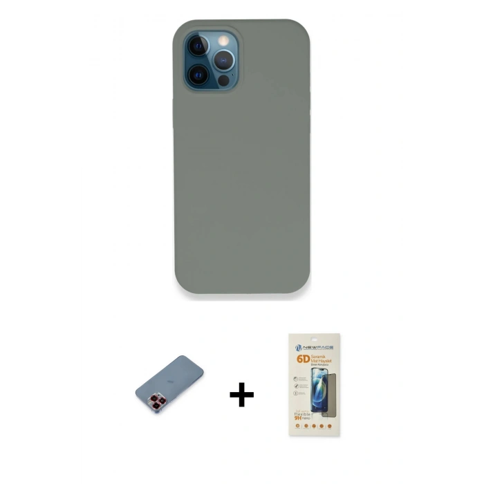 MARSİLYAN™- iPhone 12 Pro Max Kılıf Zirve Modern Özel Seri - Siyah 6D Mat Seramik Hayalet Nano Ekran Koruyucu + Metal Kamera Lens Koruma Cam - KI