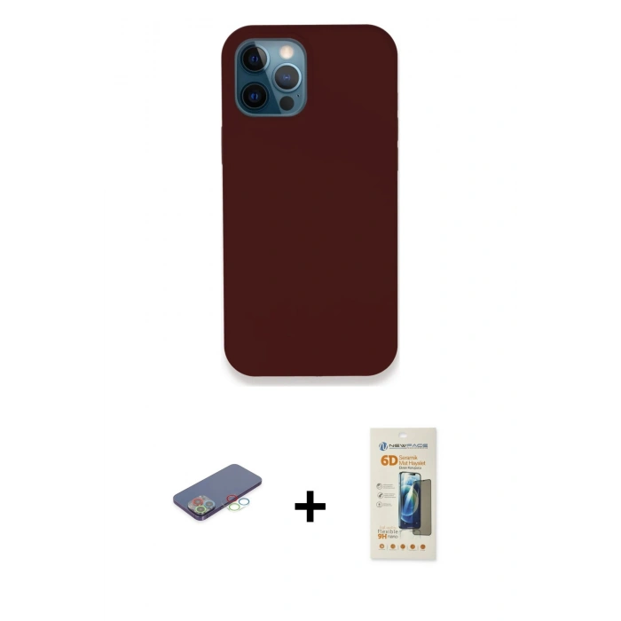 MARSİLYAN™- iPhone 12 Pro Max Kılıf Zirve Modern Özel Seri - Siyah 6D Mat Seramik Hayalet Nano Ekran Koruyucu + Renkli Kamera Lens Koruma Cam - MI