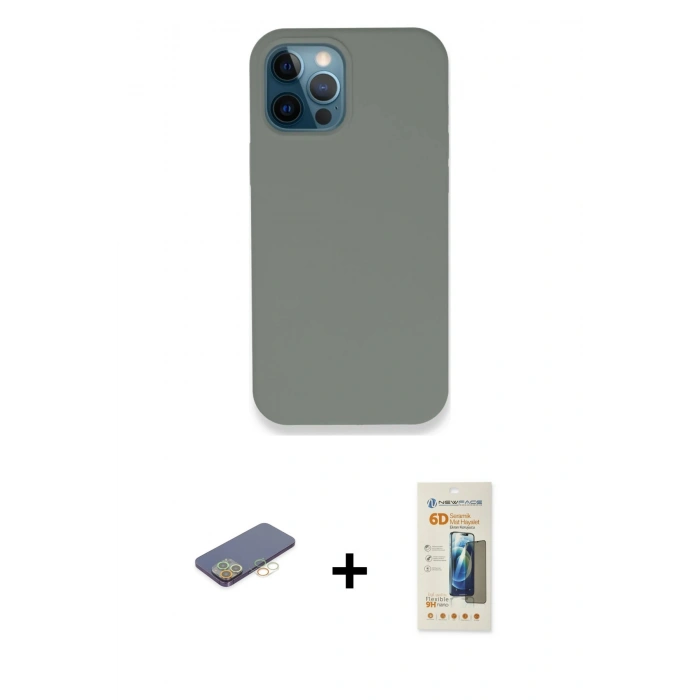 MARSİLYAN™- iPhone 12 Pro Max Kılıf Zirve Modern Özel Seri - Siyah 6D Mat Seramik Hayalet Nano Ekran Koruyucu + Renkli Kamera Lens Koruma Cam - SI