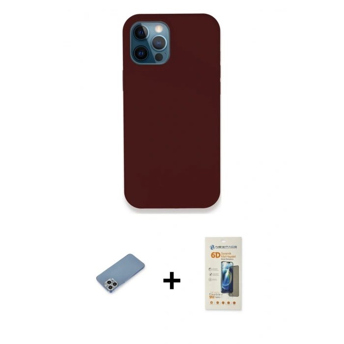 MARSİLYAN™- iPhone 12 Pro Max Kılıf Zirve Modern Özel Seri - Siyah 6D Mat Seramik Hayalet Nano Ekran Koruyucu + Gümüş Shine Kamera Lens Koruma Cam