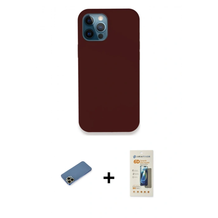 MARSİLYAN™- iPhone 12 Pro Max Kılıf Zirve Modern Özel Seri - Siyah 6D Mat Seramik Hayalet Nano Ekran Koruyucu + Shine Kamera Lens Koruma Cam - GD
