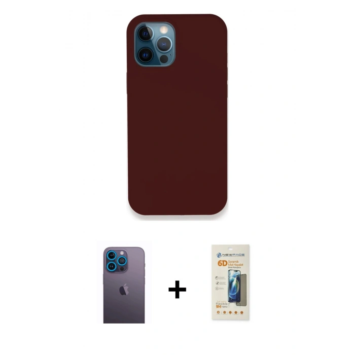 MARSİLYAN™- iPhone 12 Pro Max Kılıf Zirve Modern Özel Seri - Siyah 6D Mat Seramik Hayalet Nano Ekran Koruyucu + Neon Fosforlu Kamera Lens - MI