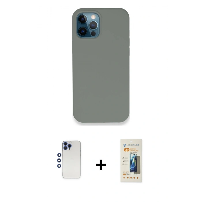 MARSİLYAN™- iPhone 12 Pro Max Kılıf Zirve Modern Özel Seri - Siyah 6D Mat Seramik Hayalet Nano Ekran Koruyucu + Shine Kamera Lens - LT