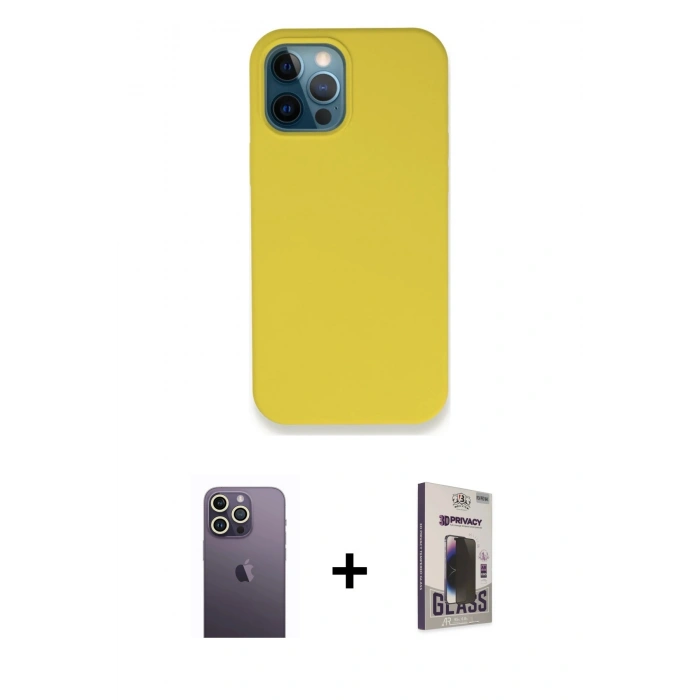 MARSİLYAN™- iPhone 12 Pro Max Kılıf Zirve Modern Özel Seri - Siyah Bilvis Hayalet Cam Ekran Koruyucu + Neon Fosforlu Kamera Lens - BZ