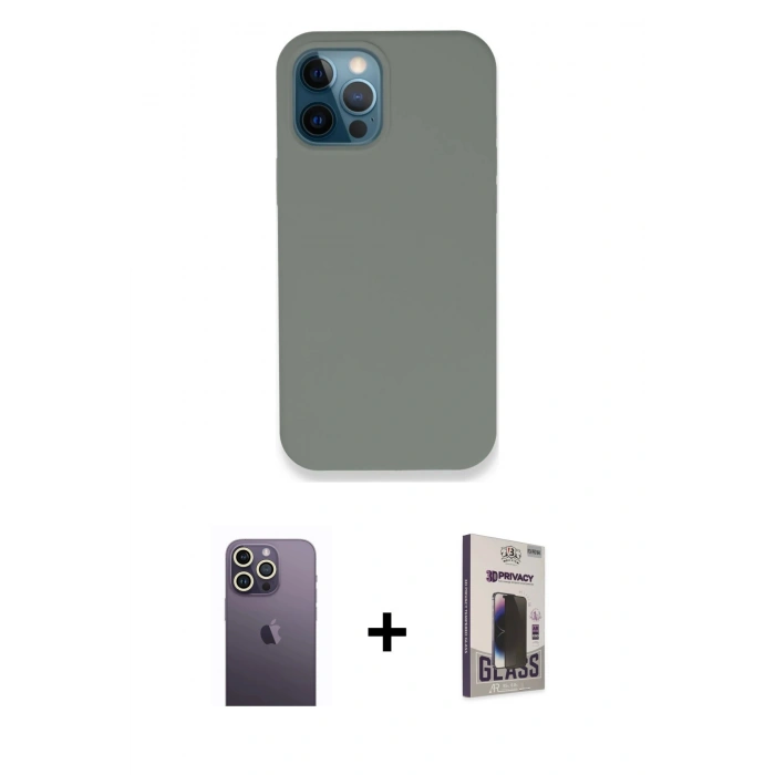 MARSİLYAN™- iPhone 12 Pro Max Kılıf Zirve Modern Özel Seri - Siyah Bilvis Hayalet Cam Ekran Koruyucu + Neon Fosforlu Kamera Lens - BZ