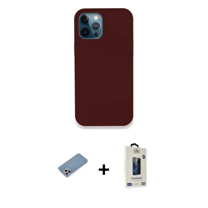 MARSİLYAN™- iPhone 12 Pro Max Kılıf Zirve Modern Özel Seri - Siyah Bilvis Hayalet Cam Ekran Koruyucu + Shine Kamera Lens Koruma Cam - GS