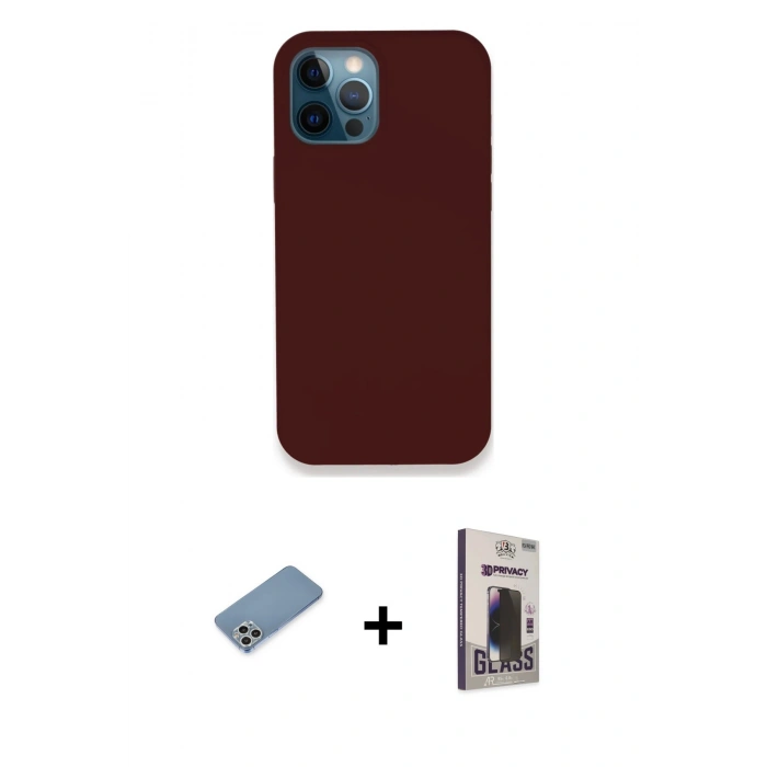 MARSİLYAN™- iPhone 12 Pro Max Kılıf Zirve Modern Özel Seri - Siyah Bilvis Hayalet Cam Ekran Koruyucu + Shine Kamera Lens Koruma Cam - GS