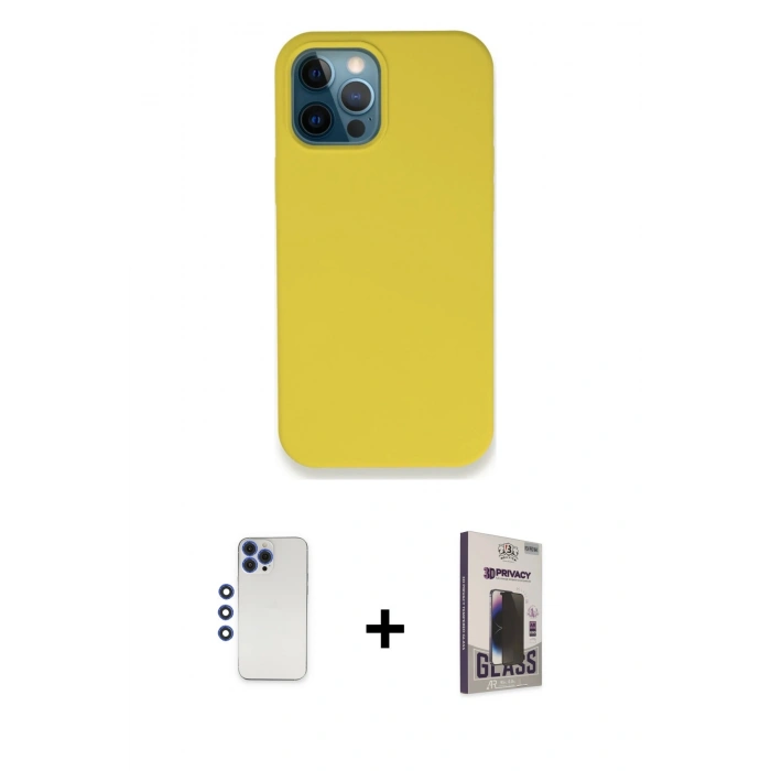 MARSİLYAN™- iPhone 12 Pro Max Kılıf Zirve Modern Özel Seri - Siyah Bilvis Hayalet Cam Ekran Koruyucu + Shine Kamera Lens - LT
