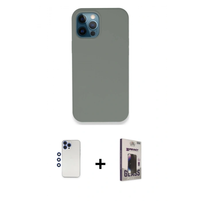 MARSİLYAN™- iPhone 12 Pro Max Kılıf Zirve Modern Özel Seri - Siyah Bilvis Hayalet Cam Ekran Koruyucu + Shine Kamera Lens - LT