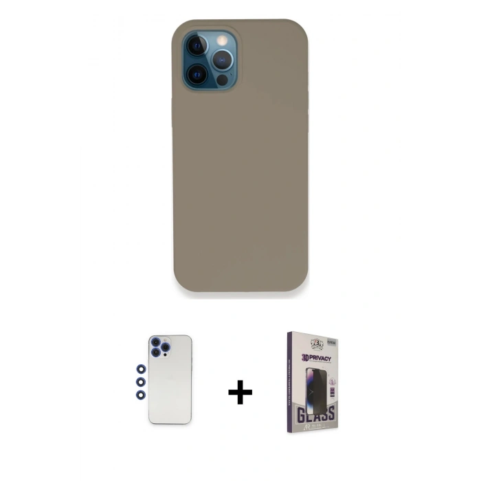 MARSİLYAN™- iPhone 12 Pro Max Kılıf Zirve Modern Özel Seri - Siyah Bilvis Hayalet Cam Ekran Koruyucu + Shine Kamera Lens - LT