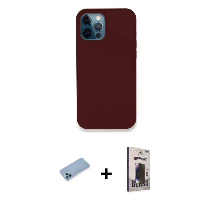 MARSİLYAN™- iPhone 12 Pro Max Kılıf Zirve Modern Özel Seri - Siyah Bilvis Hayalet Cam Ekran Koruyucu + Shine Kamera Lens Koruma Cam - MI