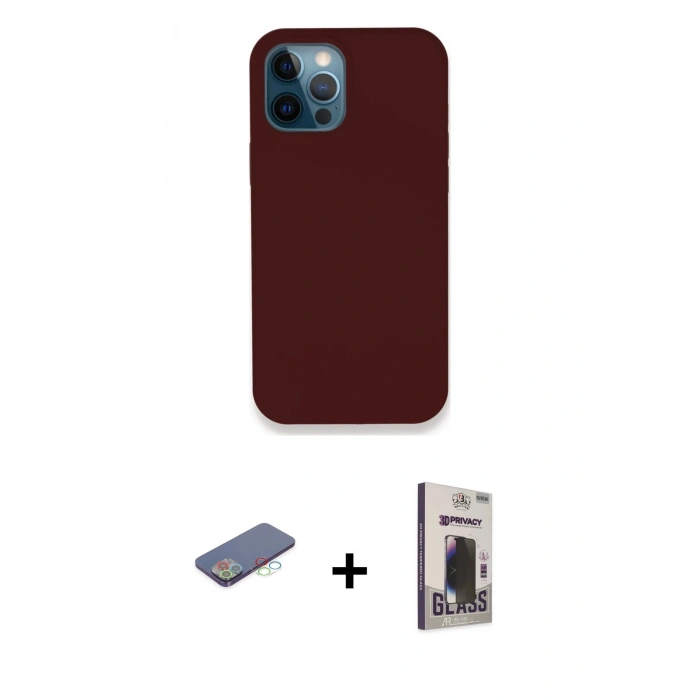 MARSİLYAN™- iPhone 12 Pro Max Kılıf Zirve Modern Özel Seri - Siyah Bilvis Hayalet Cam Ekran Koruyucu + Renkli Kamera Lens Koruma Cam - MI
