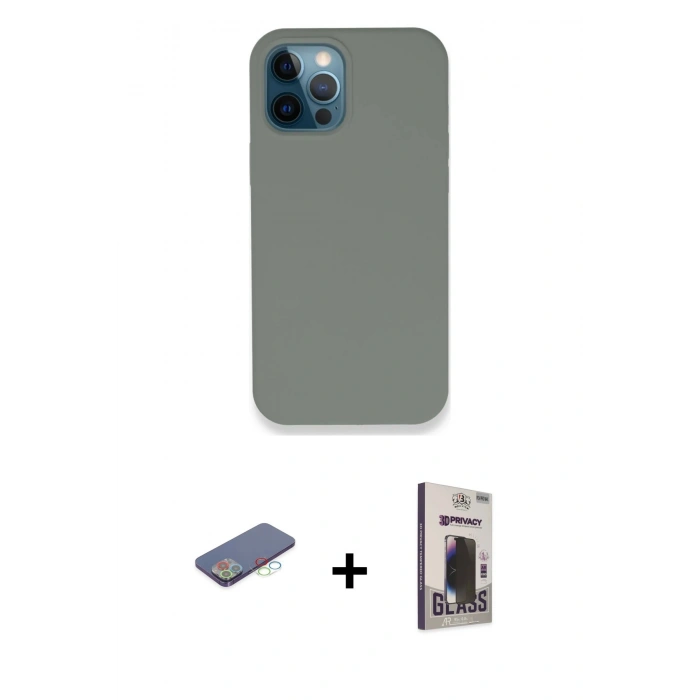 MARSİLYAN™- iPhone 12 Pro Max Kılıf Zirve Modern Özel Seri - Siyah Bilvis Hayalet Cam Ekran Koruyucu + Renkli Kamera Lens Koruma Cam - MI