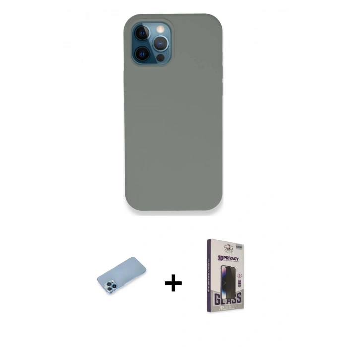 MARSİLYAN™- iPhone 12 Pro Max Kılıf Zirve Modern Özel Seri - Siyah Bilvis Hayalet Cam Ekran Koruyucu + Shine Kamera Lens Koruma Cam - MI