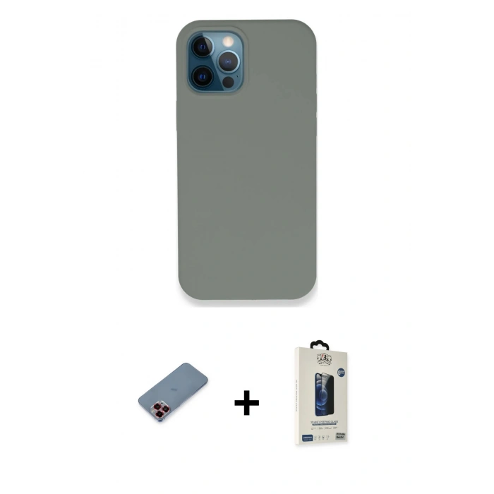 MARSİLYAN™- iPhone 12 Pro Max Kılıf Zirve Modern Özel Seri - Siyah Bilvis Hayalet Cam Ekran Koruyucu + Metal Kamera Lens Koruma Cam - KI