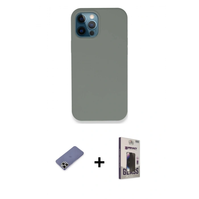 MARSİLYAN™- iPhone 12 Pro Max Kılıf Zirve Modern Özel Seri - Siyah Bilvis Hayalet Cam Ekran Koruyucu + Metal Kamera Lens Koruma Cam - GD