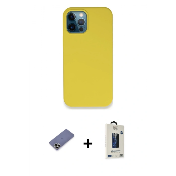 MARSİLYAN™- iPhone 12 Pro Max Kılıf Zirve Modern Özel Seri - Siyah Bilvis Hayalet Cam Ekran Koruyucu + Metal Kamera Lens Koruma Cam - GD
