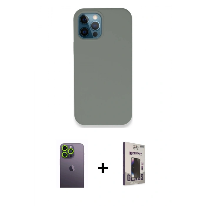MARSİLYAN™- iPhone 12 Pro Max Kılıf Zirve Modern Özel Seri - Siyah Bilvis Hayalet Cam Ekran Koruyucu + Neon Fosforlu Kamera Lens - YL