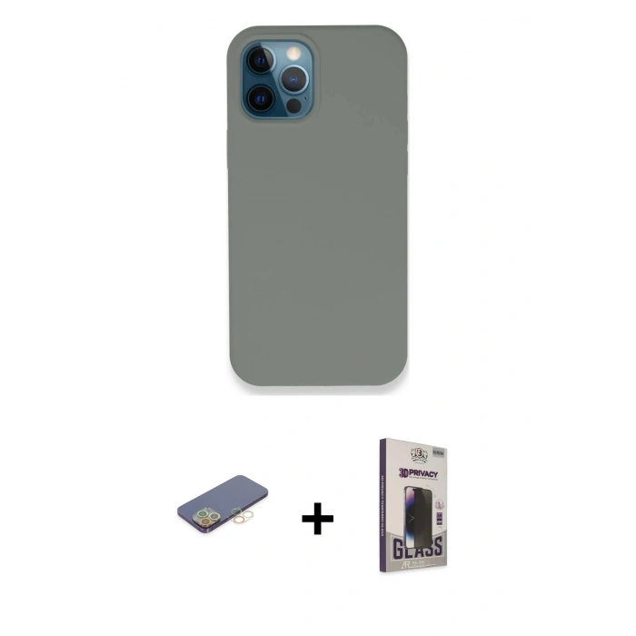 MARSİLYAN™- iPhone 12 Pro Max Kılıf Zirve Modern Özel Seri - Siyah Bilvis Hayalet Cam Ekran Koruyucu + Renkli Kamera Lens Koruma Cam - SI
