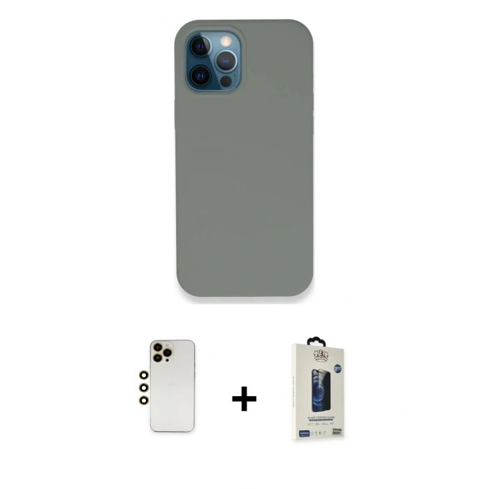 MARSİLYAN™- iPhone 12 Pro Max Kılıf Zirve Modern Özel Seri - Siyah Bilvis Hayalet Cam Ekran Koruyucu + Shine Kamera Lens - GD