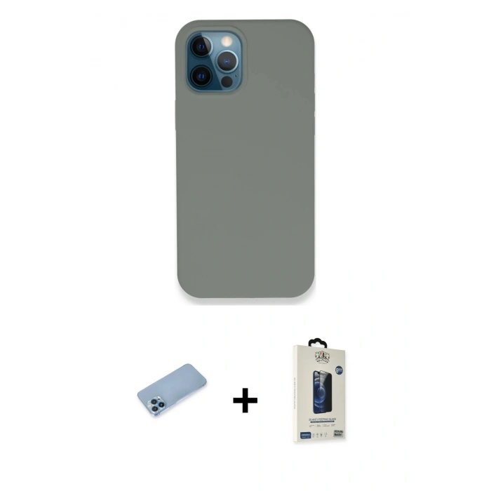 MARSİLYAN™- iPhone 12 Pro Max Kılıf Zirve Modern Özel Seri - Siyah Bilvis Hayalet Cam Ekran Koruyucu + Shine Kamera Lens Koruma Cam - MI