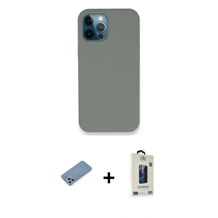 MARSİLYAN™- iPhone 12 Pro Max Kılıf Zirve Modern Özel Seri - Siyah Bilvis Hayalet Cam Ekran Koruyucu + Shine Kamera Lens Koruma Cam - GS
