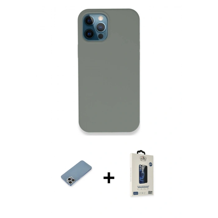 MARSİLYAN™- iPhone 12 Pro Max Kılıf Zirve Modern Özel Seri - Siyah Bilvis Hayalet Cam Ekran Koruyucu + Shine Kamera Lens Koruma Cam - GI