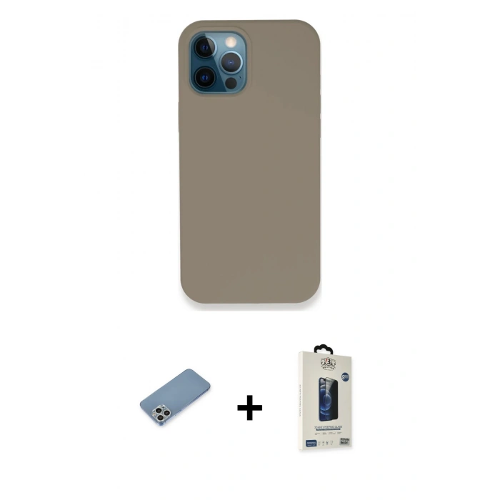MARSİLYAN™- iPhone 12 Pro Max Kılıf Zirve Modern Özel Seri - Siyah Bilvis Hayalet Cam Ekran Koruyucu + Shine Kamera Lens Koruma Cam - GS