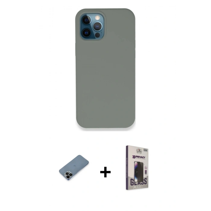 MARSİLYAN™- iPhone 12 Pro Max Kılıf Zirve Modern Özel Seri - Siyah Bilvis Hayalet Cam Ekran Koruyucu + Shine Kamera Lens Koruma Cam - SH