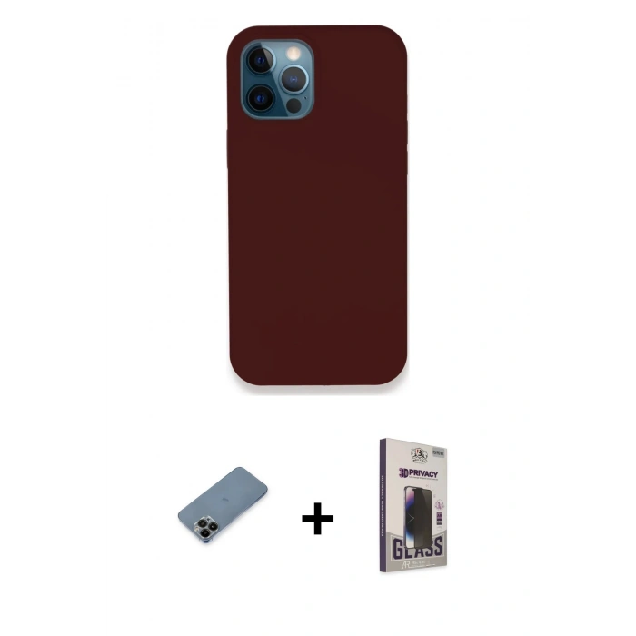 MARSİLYAN™- iPhone 12 Pro Max Kılıf Zirve Modern Özel Seri - Siyah Bilvis Hayalet Cam Ekran Koruyucu + Shine Kamera Lens Koruma Cam - SH