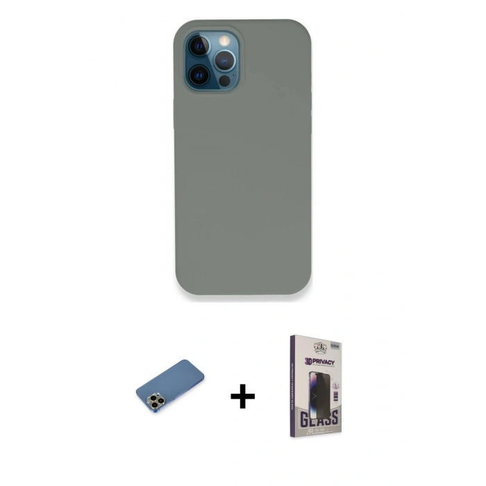 MARSİLYAN™- iPhone 12 Pro Max Kılıf Zirve Modern Özel Seri - Siyah Bilvis Hayalet Cam Ekran Koruyucu + Shine Kamera Lens Koruma Cam - GD